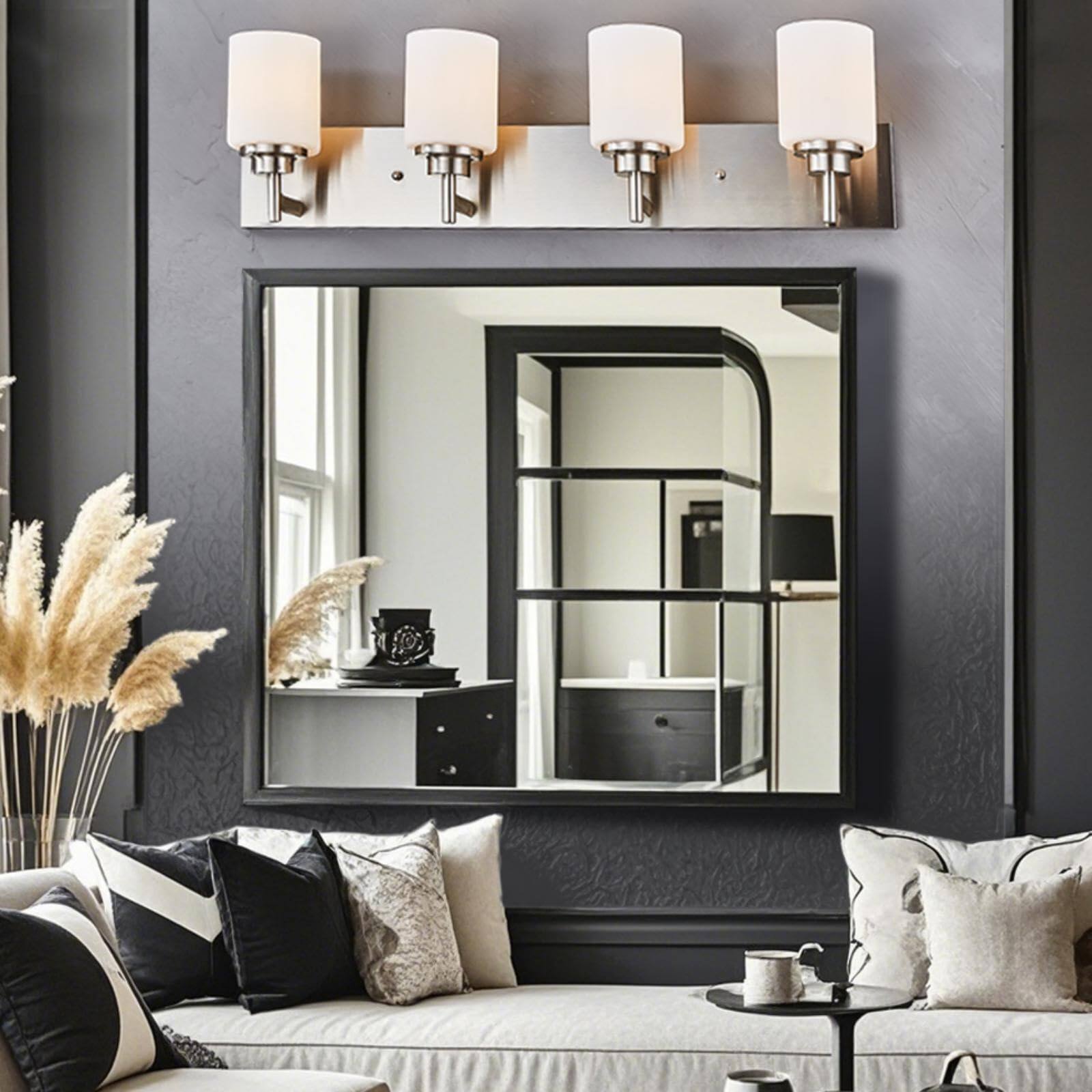 Alt View 5. Earthley Blooms - Bathroom Vanity Light Fixture Brushed Nickel 4 Lights Glass Shade For Living Room Bedroom Farmhouse Anti-rust - Brushed Nickel-24 inch 3-Light.