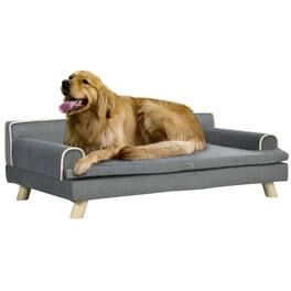 Pawhut - Dog Sofa, Dog Couch with Washable Cover, Wooden Legs, Elevated Dog Bed for Medium & Large Dogs - Gray
