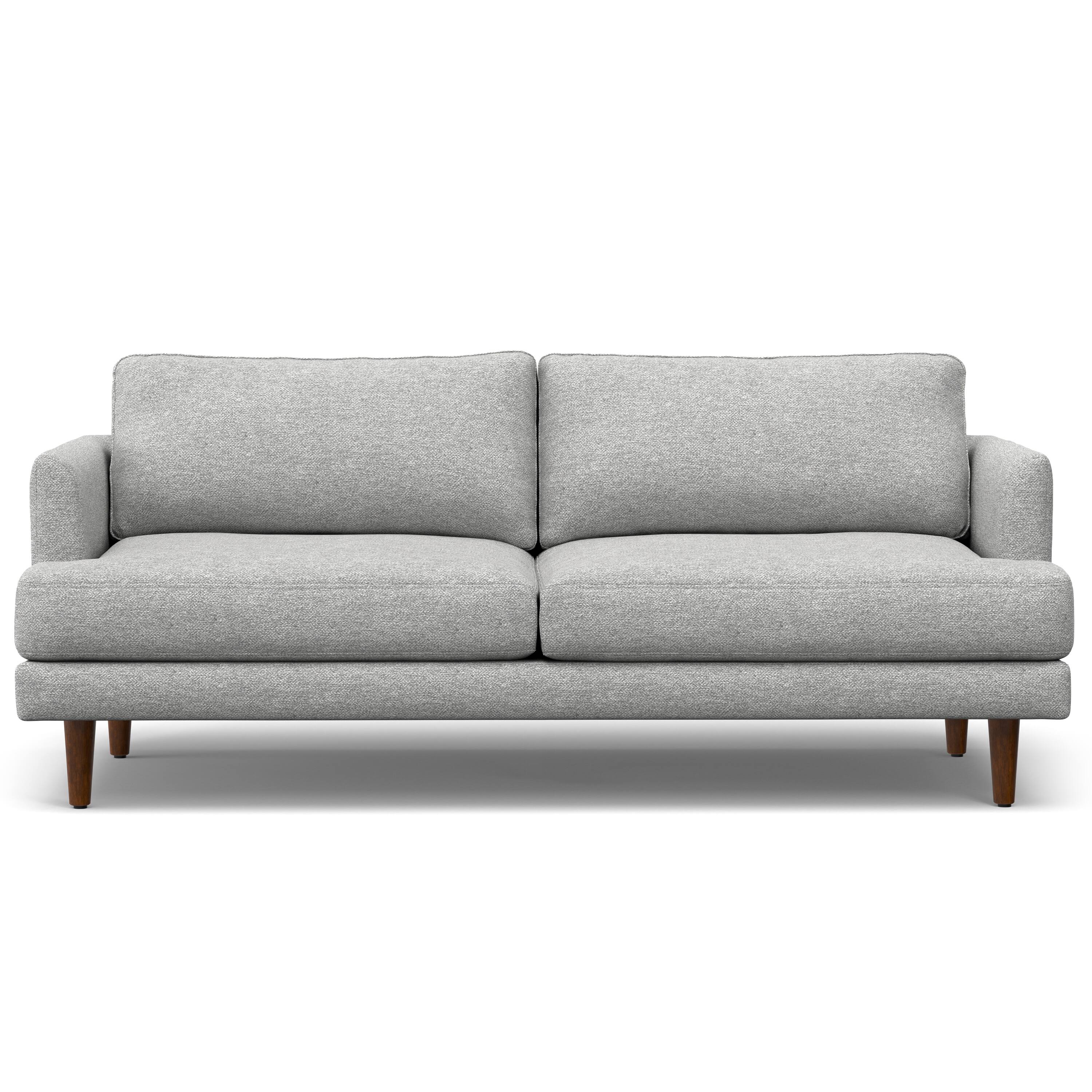 Left. Simpli Home - Livingston 76 inch Wide Mid-Century Modern Loveseat Sofa in Mist Grey Woven-Blend Fabric - Mist Grey.