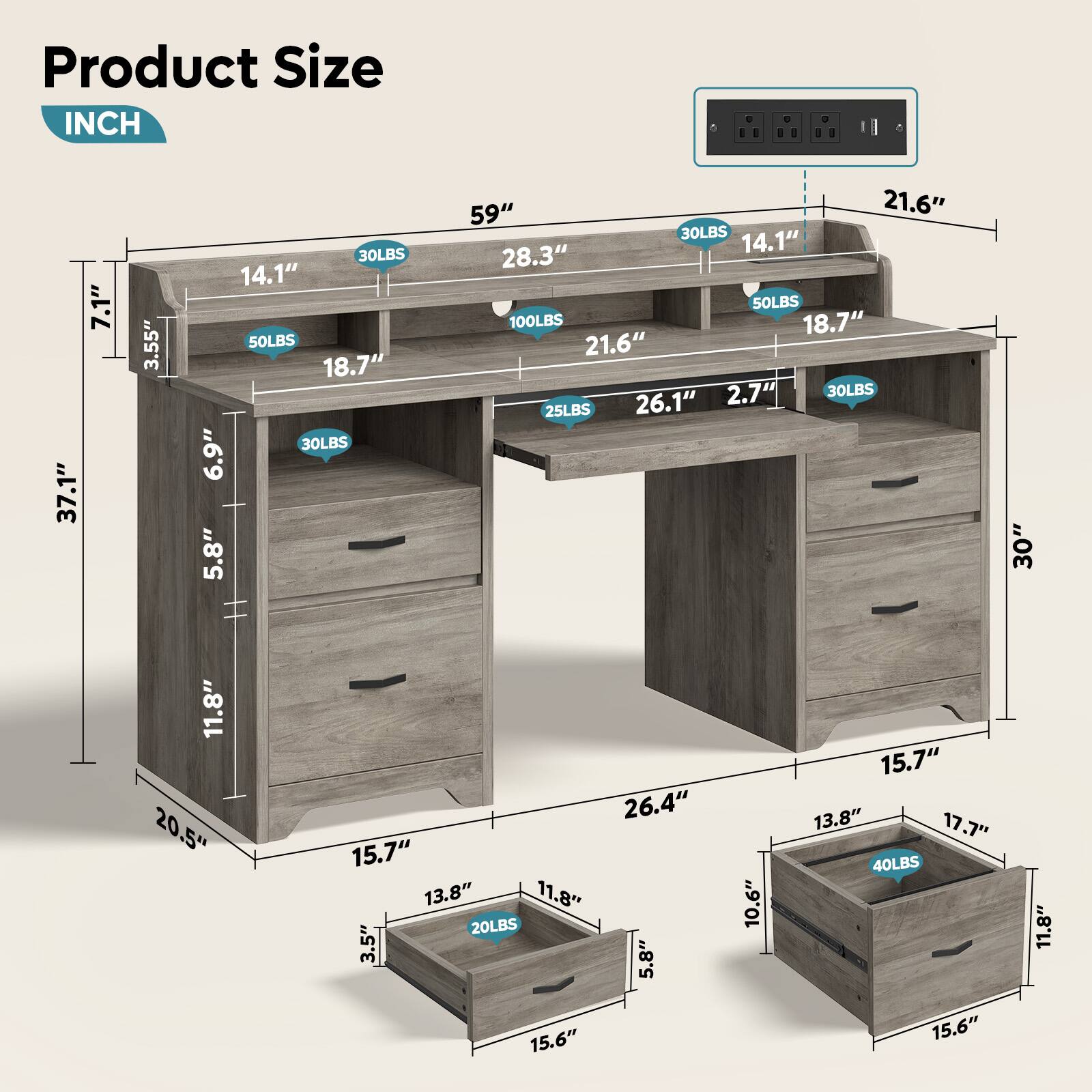 Product Size INCH

- 7.1" x 37.1" x 3.55"
- 14.1" x 28.3" x 50LBS
- 18.7" x 21.6" x 30LBS
- 6.9" x 5.8" x 30LBS
- 59" x 21.6" x 30LBS
- 14.1" x 28.3" x 50LBS
- 18.7" x 21.6" x 30LBS
- 2.7" x 30LBS
- 25LBS
- 26.1" x 30" x 11.8" x 20.5" x 26.4" x 15.7" x 13.8" x 11.8" x 20LBS
- 3.5" x 5.8" x 10.6" x 15.7" x 