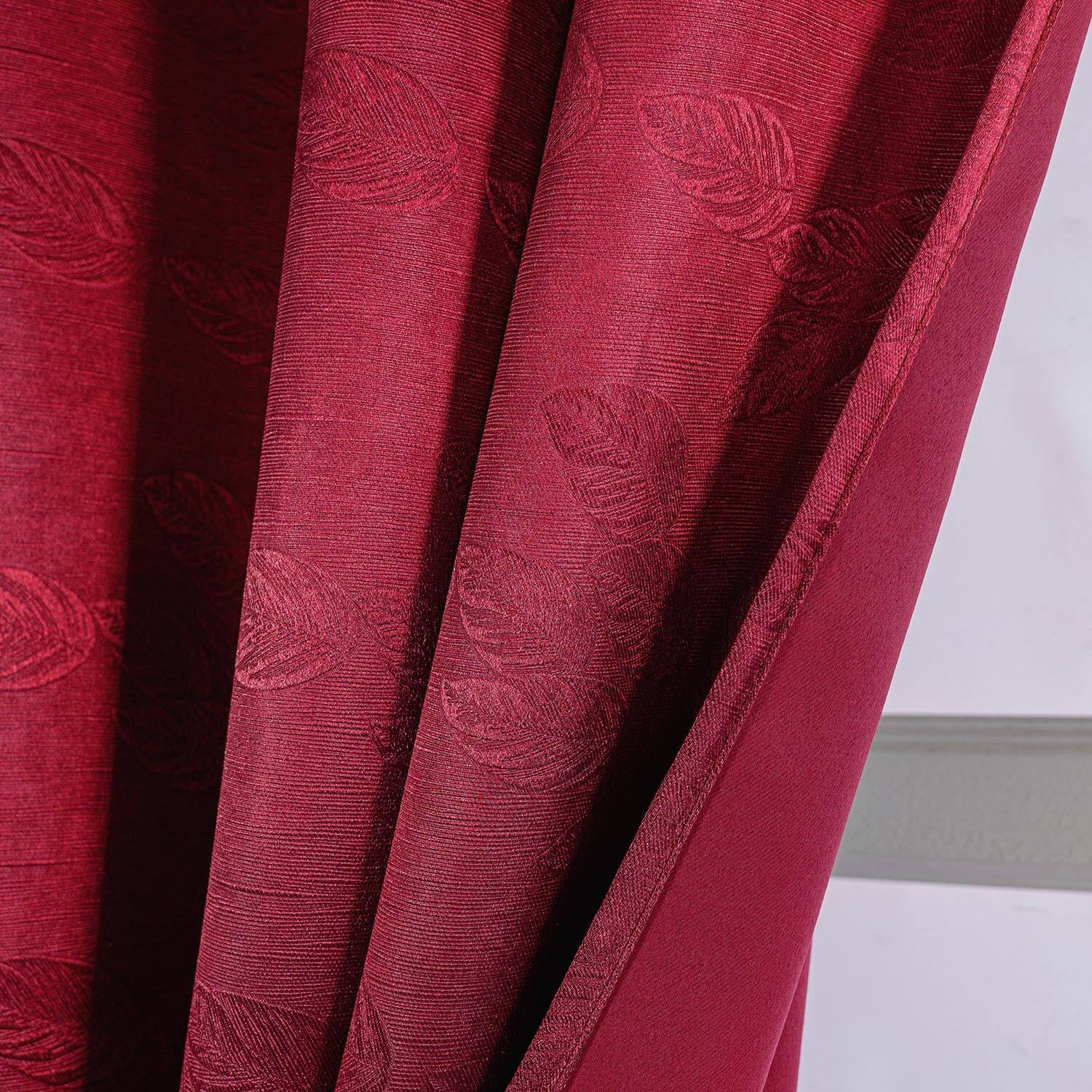 Back. Olivia Gray - Olivia Gray 100% Polyester 200 GSM Arlo Embossed Blackout Grommet Curtain Panel 54" x 90" Burgendy - Burgundy.