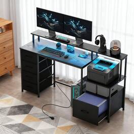 Aukfa - Computer Table with File Cabinet and Fabric Drawers,For Home and Office - Black