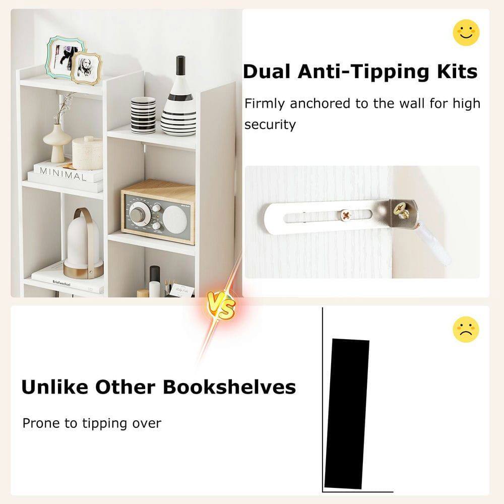 Dual Anti-Tipping Kits  
Firmly anchored to the wall for high security  

Unlike Other Bookshelves  
Prone to tipping over