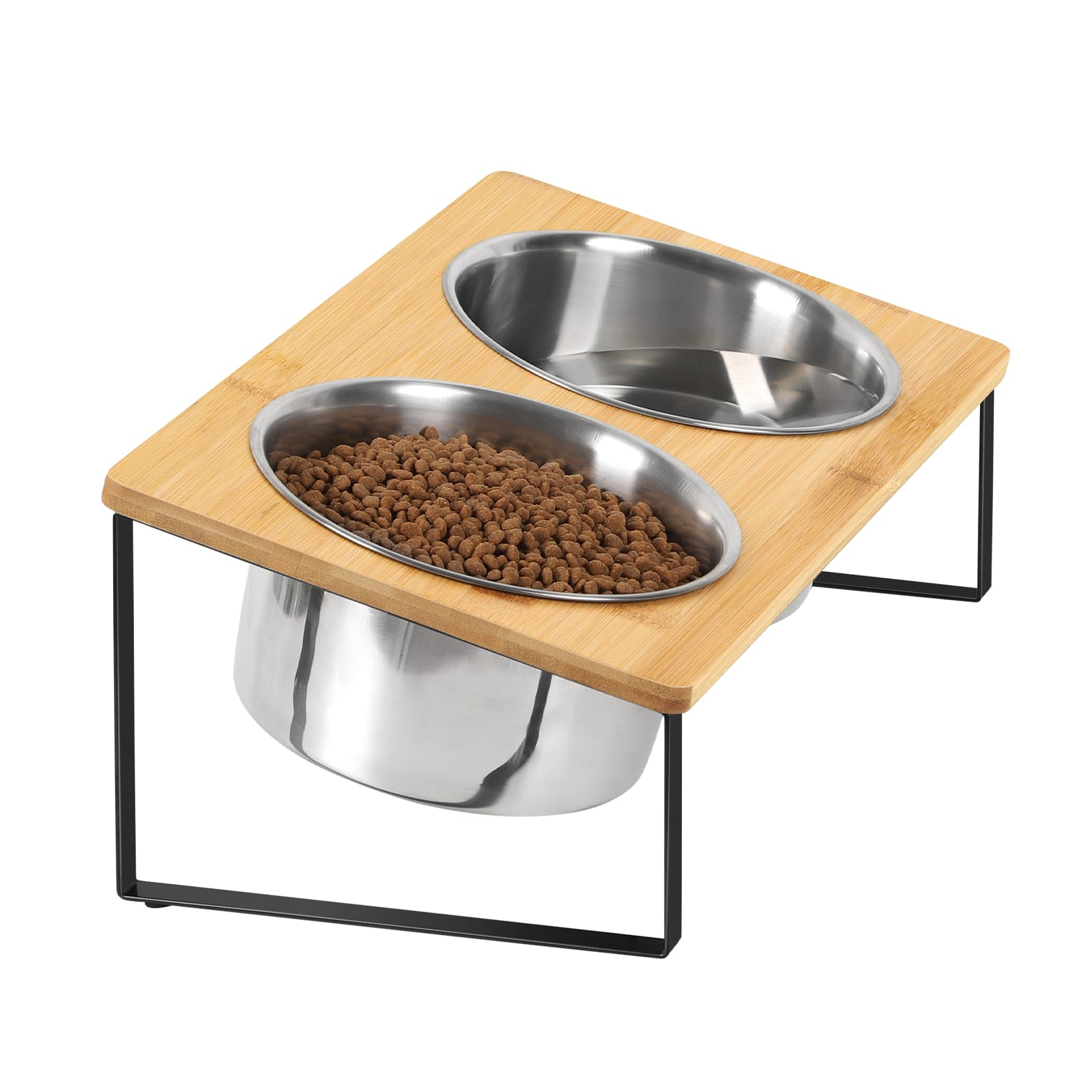 Oumilen - Elevated Bamboo Double Pet Bowls, Raised Stainless Steel Dog Cat Feeder with Anti-Slip Metal Stand - Black price history on PriceWatchPro