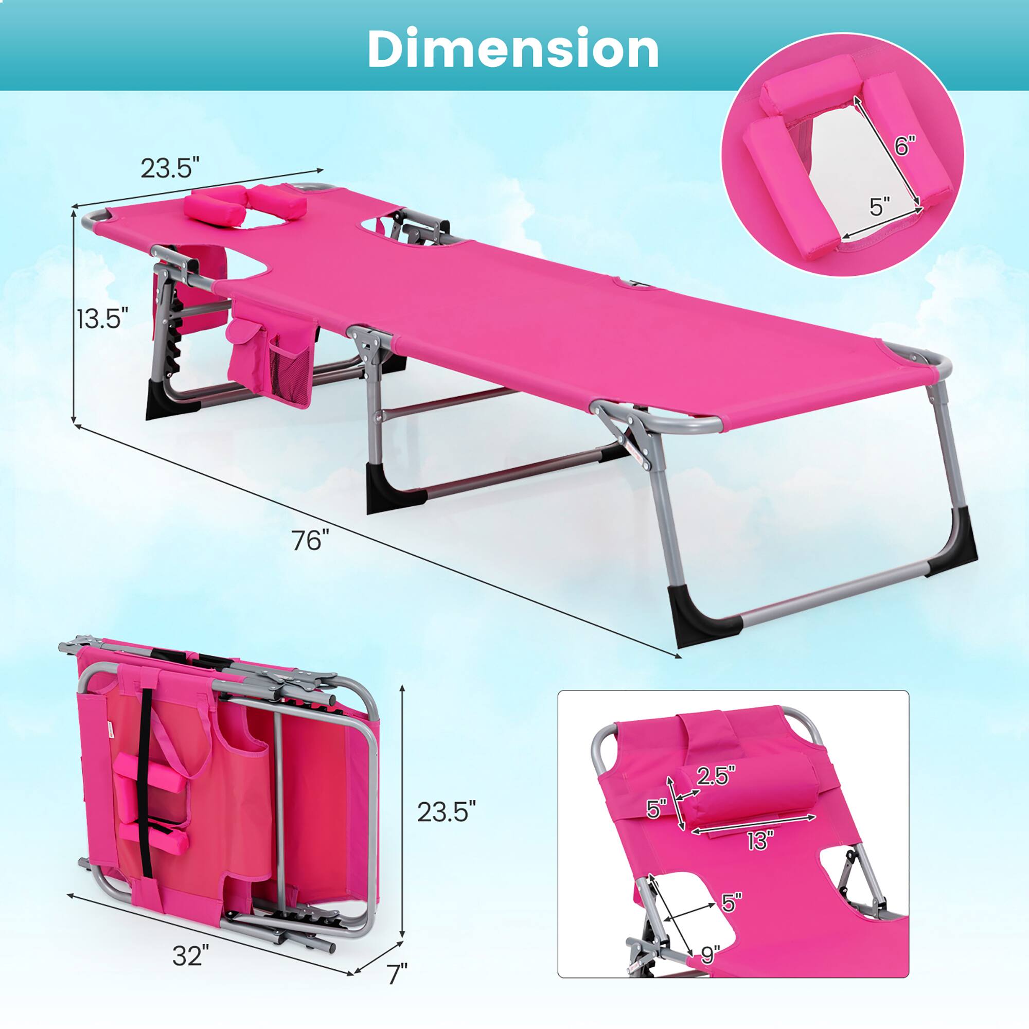 Dimension

- 23.5"
- 6"
- 5"
- 13.5"
- 76"
- 23.5"
- 5"
- 2.5"
- 13"
- 5"
- 32"
- 7"
- 9"
