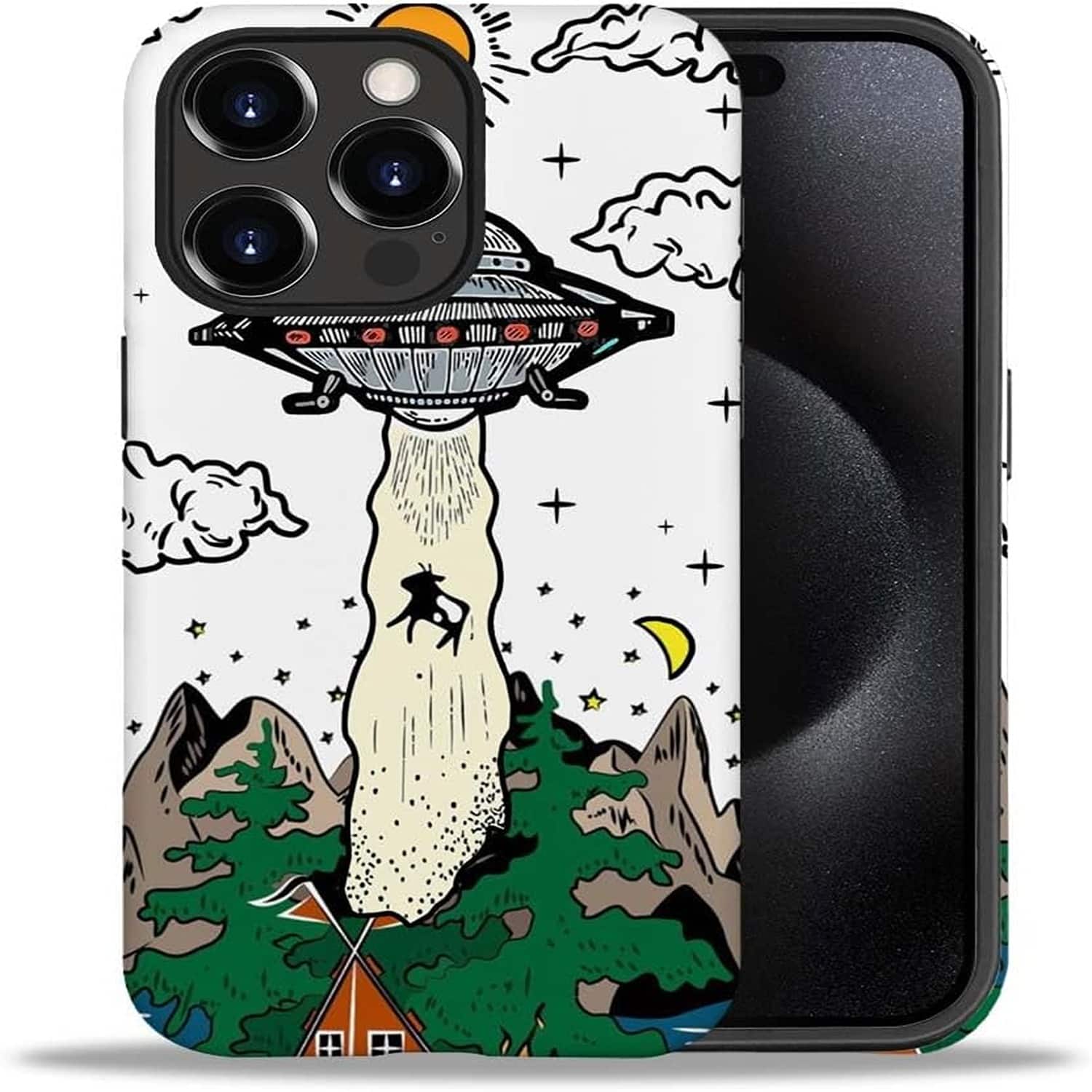 Compatible with iPhone 15 Pro Case, UFO Alien Pattern Print Phone Case Durable Fashion - Multicolor