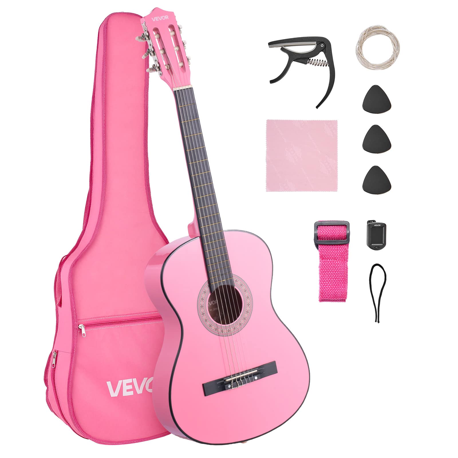 Photos - Acoustic Guitar Vevor 38-Inch Classical Guitar Starter Kit, Wooden with Nylon Strings, Gig Bag, Strap, Tuner, Extra String