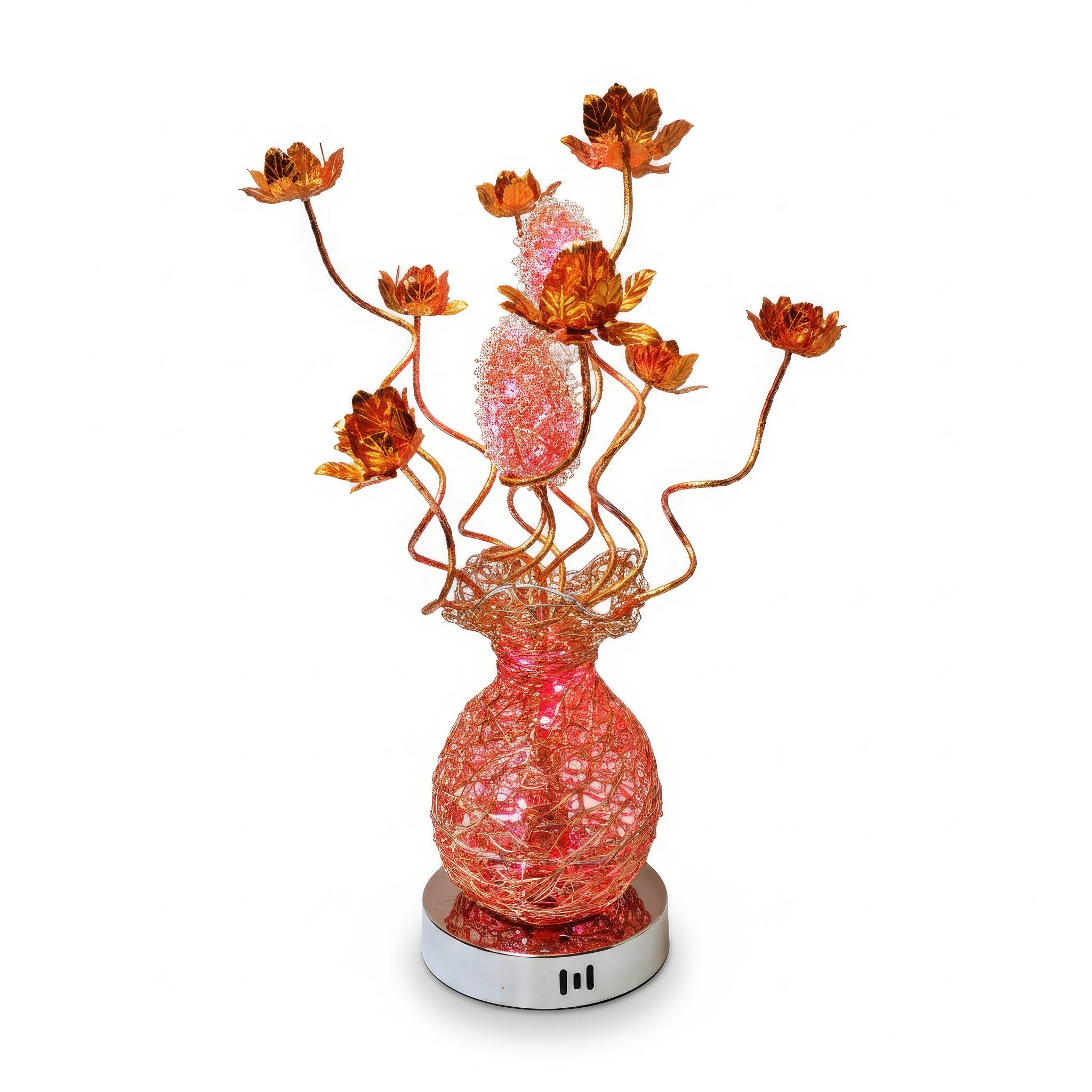Angle. FC Design - 24"H Gold Vase & Floral Stem Red Changing Light Table Lamp.