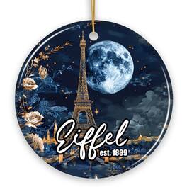 OrnamentallyYou - Eiffel Tower Majestic Night View Christmas Ornament France Souvenir and Gift Circle - Multi-colored