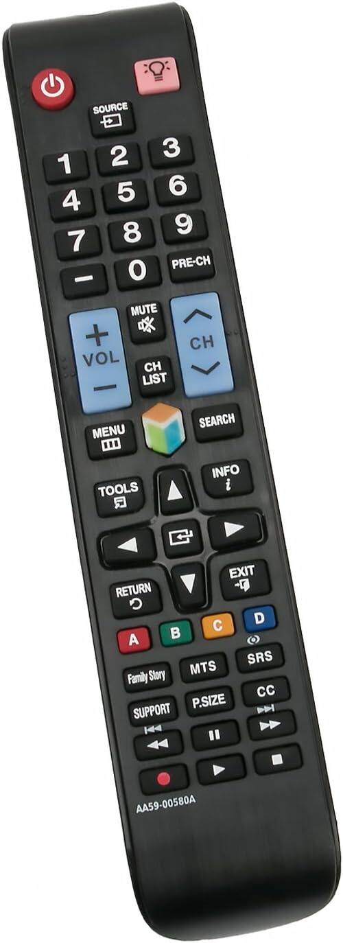 SOURCE 2 3 1 5 6 4 8 9 7 0 PRE-CH - MUTE + VOL CH LIST - MENU SEARCH TOOLS INFO EXIT RETURN C D A SRS Story MTS Family Cc P.SIZE D SUPPORT AA59-00580A