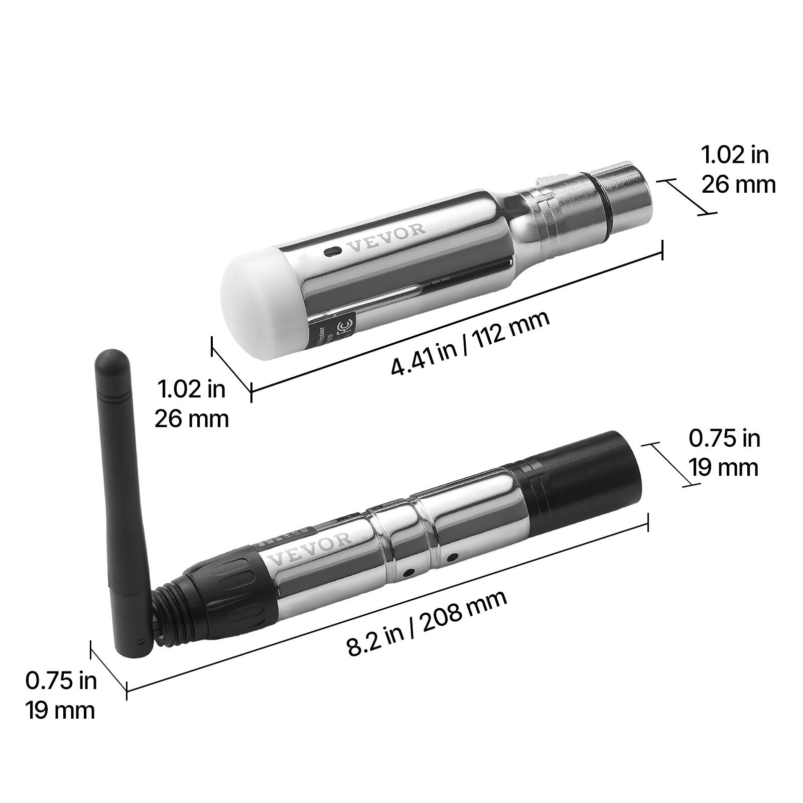 1.02 in / 26 mm  
4.41 in / 112 mm  
0.75 in / 19 mm  
8.2 in / 208 mm