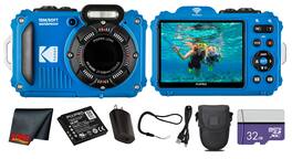 Kodak - PIXPRO WPZ2 Digital Camera (Blue) (WPZ2BL) + 32GB Card + Case + Cleaning Cloth