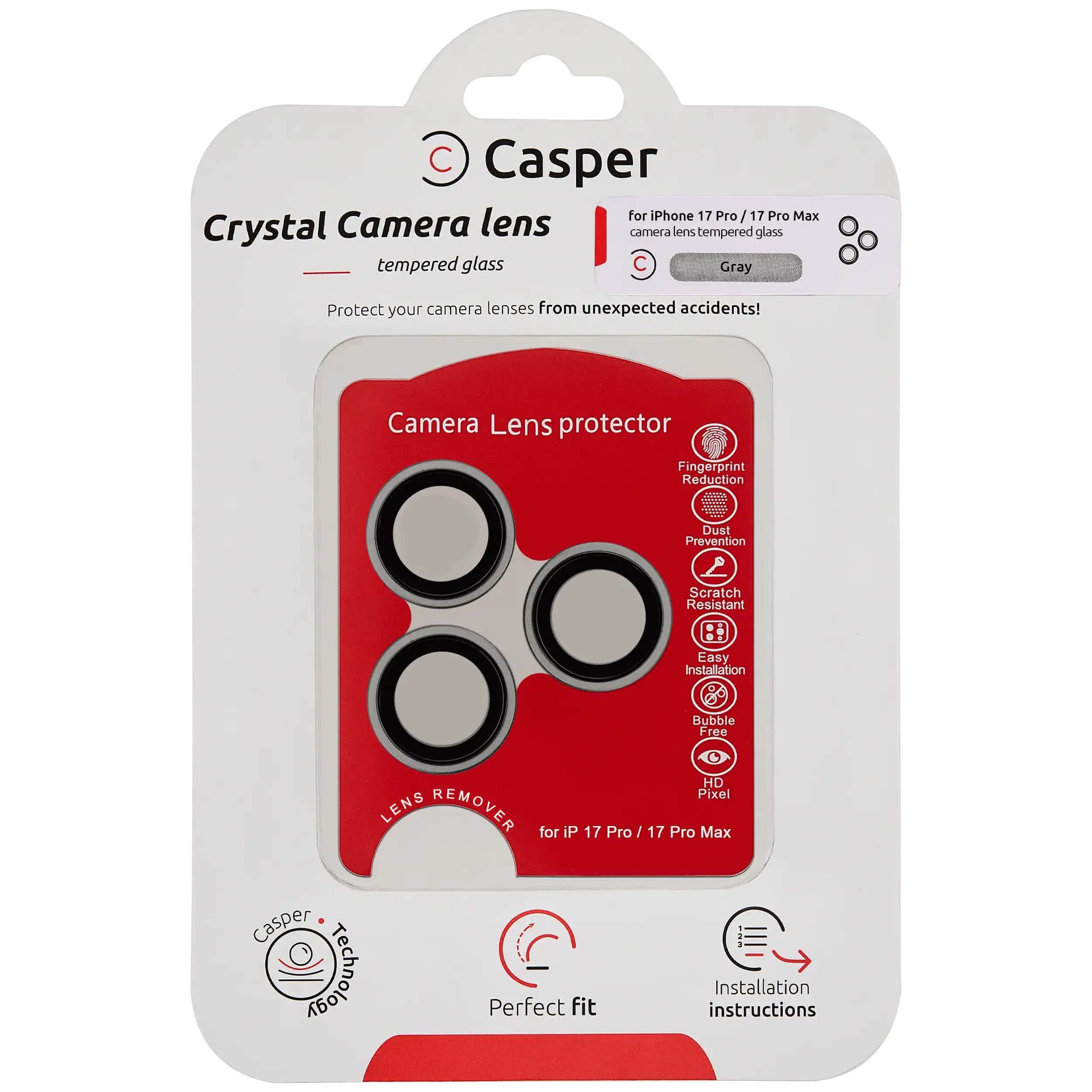 Casper - Camera Lens Protector (Clear) Compatible For iPhone 17 Pro / 17 Pro Max - Gray