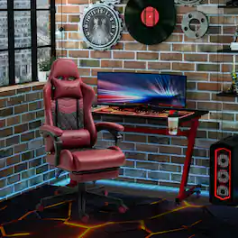 Siljoy - Gaming Chair with Footrest & Lumbar Support - High Back Ergonomic Computer Chair Adjustable to 130° - Red