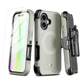 Mybat Pro - Maverick Series MagSafe Case w/ Holster and Tempered Glass for Apple iPhone 17 - Grey - Gray