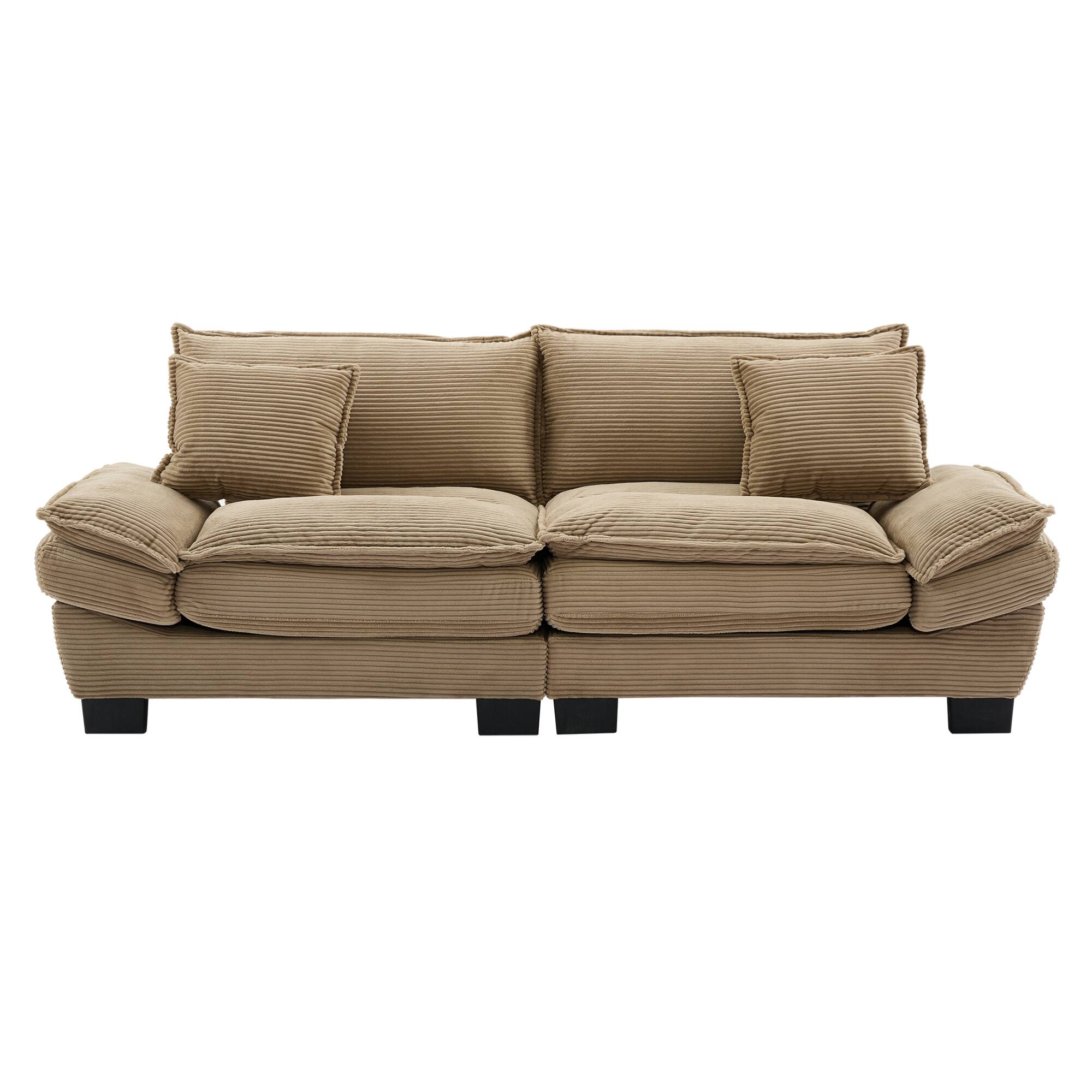 Angle. GOODSILO - Plush Corduroy Convertible Sofa Bed | Deep-Seating Sleeper with Accent Pillows for Home & Office - Khaki.