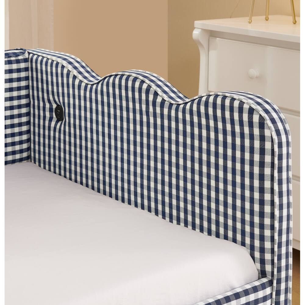 Alt View 1. JUJABU - Blue Cozy Gingham Daybed with Twin Size Trundle No Box Spring Needed, with USB Port and Adorable Wave Shaped - Blue.