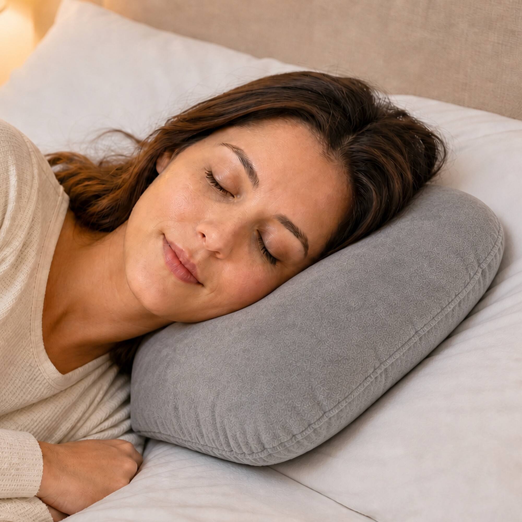Back. Cheer Collection - Ear Pillow for Side Sleepers with 3.5-Inch Center Opening, Adjustable Fill, 17.3 x 12.6 in - Gray - Gray.