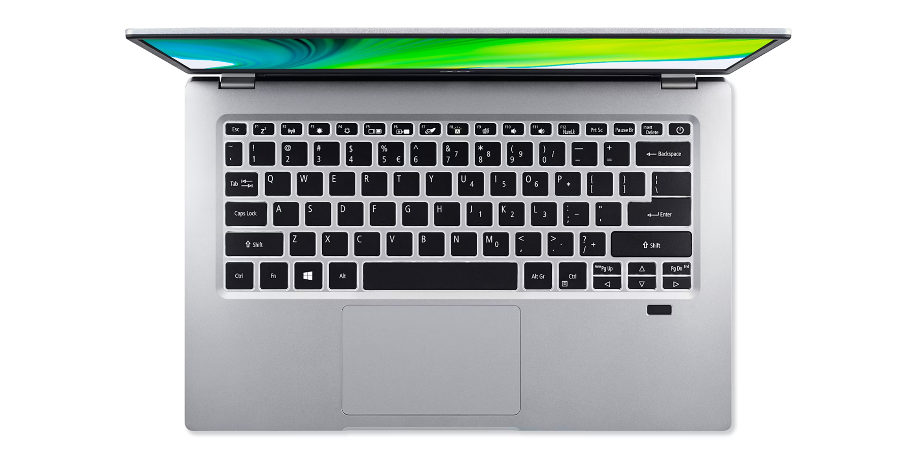 Sure, here is the corrected and grouped text from the image:

```
Esc 1 ! 2 @ 3 # 4 $ 5 % 6 ^ 7 & 8 * 9 ( 0 ) - _ = + Backspace
Tab Q W E R T Y U I O P [ { ] } \ Enter
Caps Lock A S D F G H J K L ; ' Enter Shift Z X C V B N M , < . > ? / Shift
Fn Ctrl Fn Alt Alt Gr Ctrl Fn Alt
```