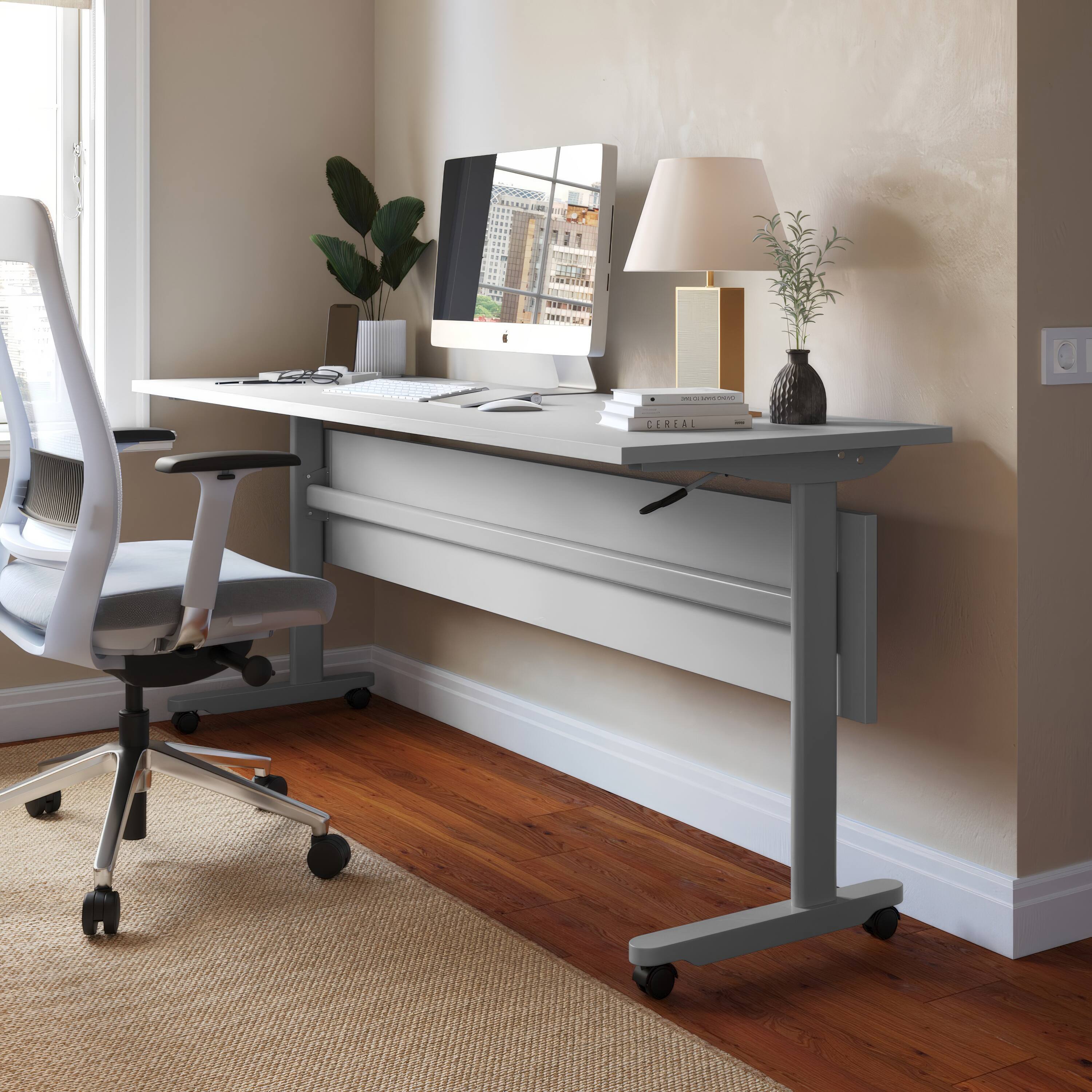 Alt View 1. Emma + Oliver - Hahn Heavy-Duty Flip Top Training Table with Nesting Design, Privacy Panel, T-Legs, Tabletop, Metal Frame - Gray Top/Gray Frame.