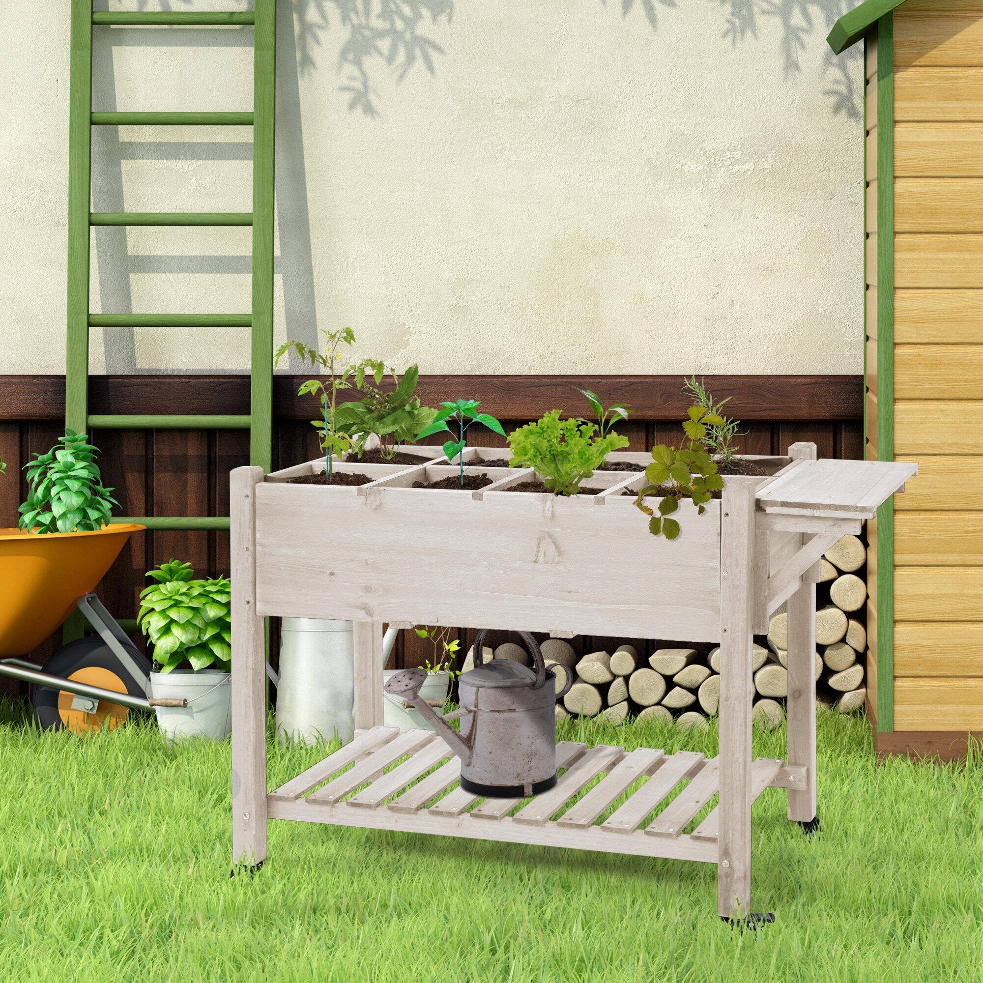 Alt View 1. Outsunny - 34"x34"x28" Raised Garden Bed, 2-Tier Elevated Wood Planter Box for Backyard, Patio to Grow Vegetables, Herbs - Gray.