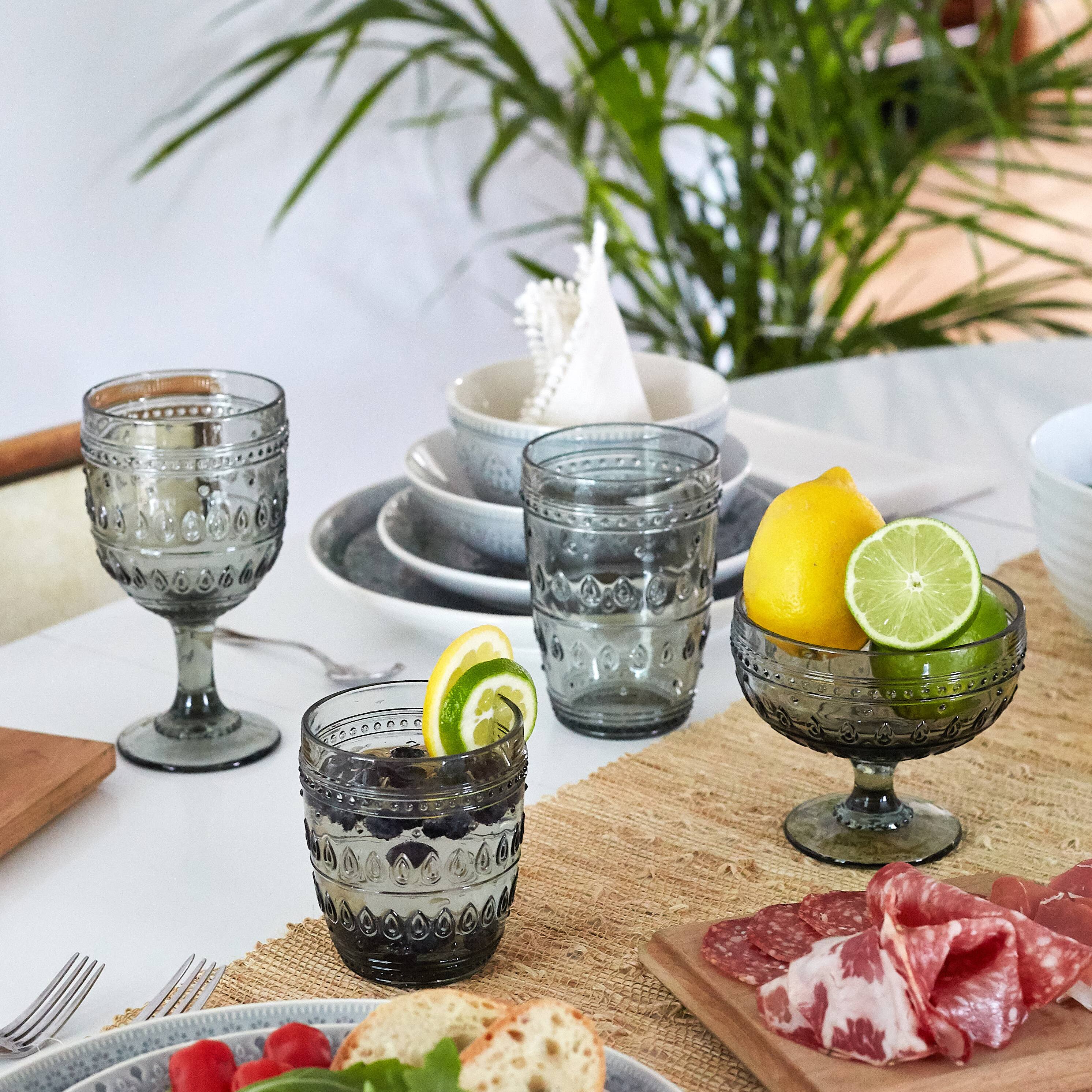 Back. Euro Ceramica Home - Fez Glassware 4 Piece 12oz Old Fashion Glass Set in Grey - Grey.