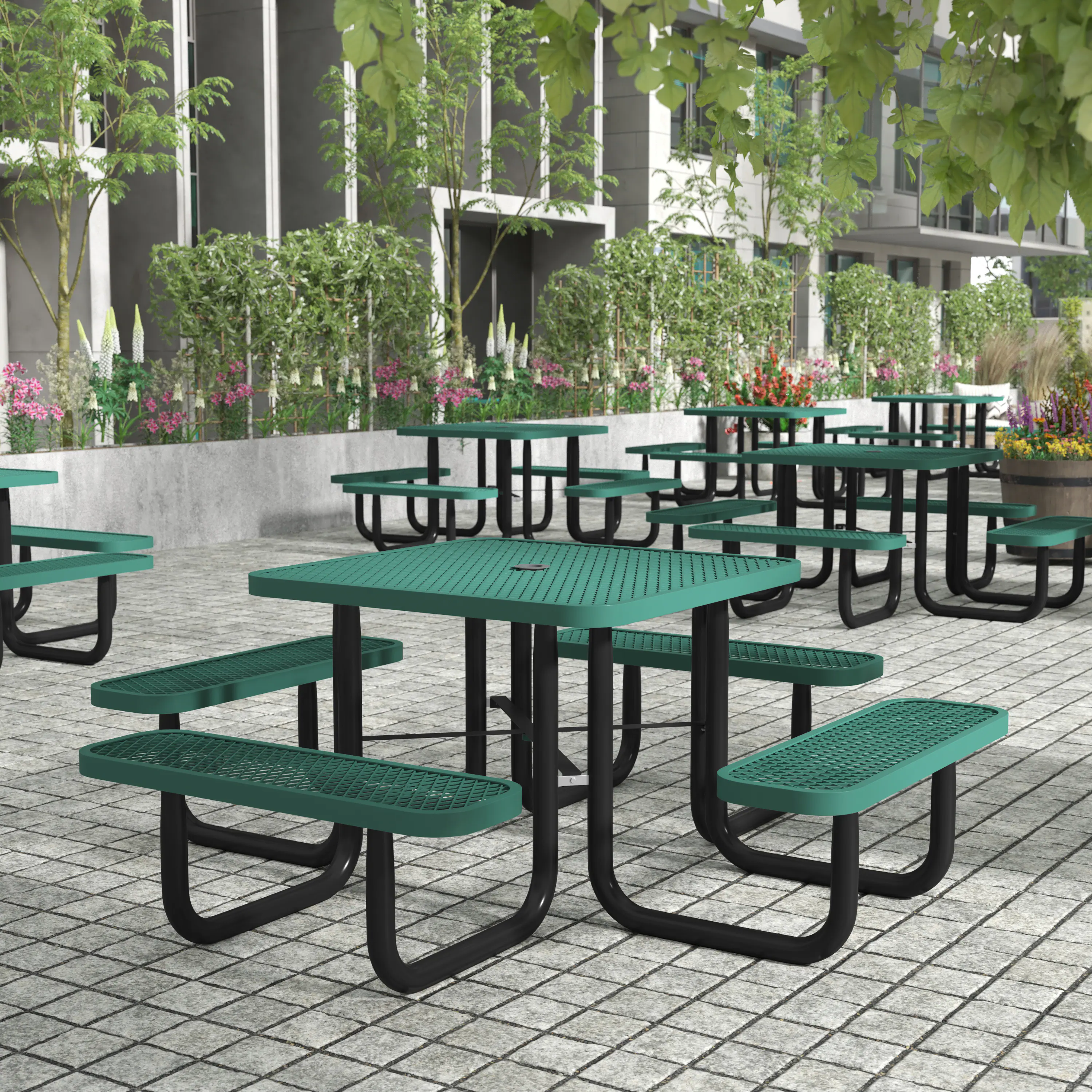 Alt View 1. Flash Furniture - Creekside 46" Square Outdoor Picnic Table with Commercial Grade Heavy Gauge Green Expanded Metal Mesh Top and Seats and - Green.