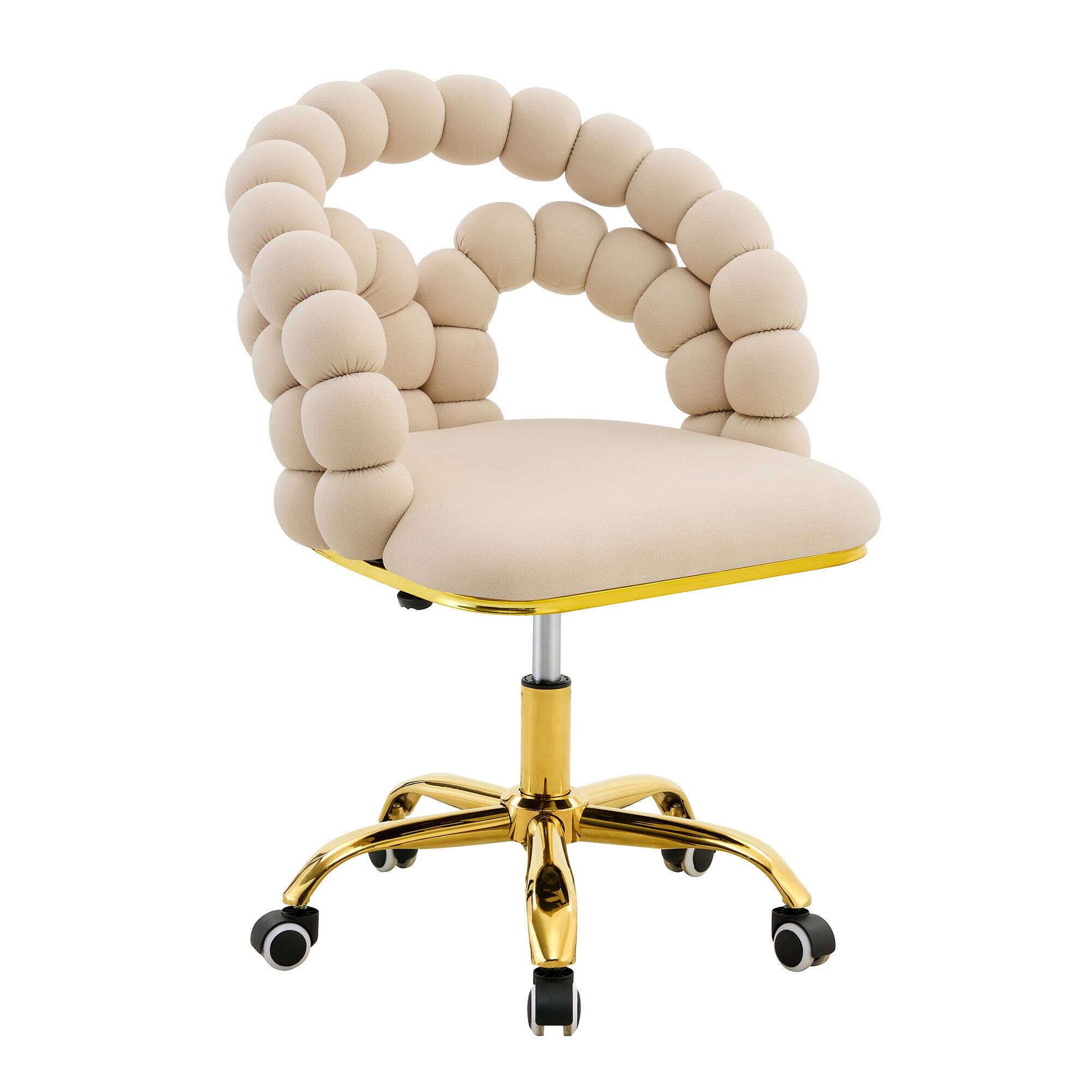 Alt View 4. Loheer - Loheer- Bubble Office Chair Beige Velvet Swivel Accent Chair for Home Office Vanity Desk, Gold Base, 2.82 ft - Beige,Gold.