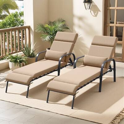 Alt View 6. Crestlive Products - Crestlive Products Set of 2 Brown Metal Frame Adjustbale Chaise Lounge Chair with Cushion and Pillow - Brown.