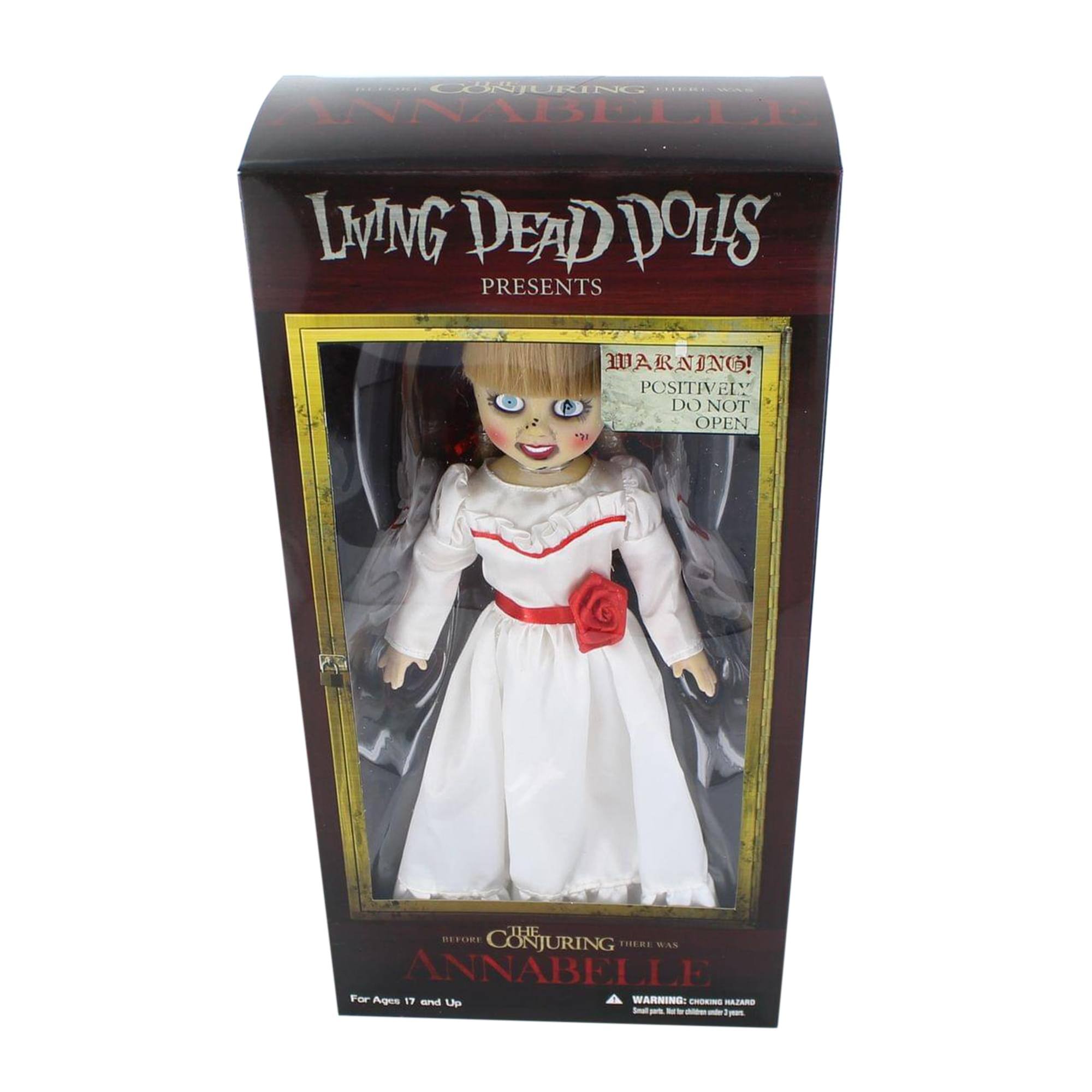 CONJURING ANNABELLE LIVING DEAD DOLLS PRESENTS WARNING! POSITIVELY DO NOT OPEN THE BEARLIDS CONJURING THEME MAS ANNABELLE For Ages 17 and Up WARNING: - CHOKING HAZARD
