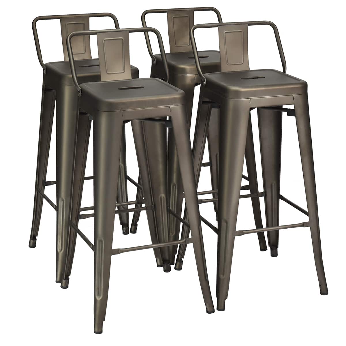 Costway - Set of 4 Metal Bar Stools 30" Bar Height Barstools Industrial w/ Low Back - Gun