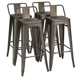 Costway - Set of 4 Metal Bar Stools 30" Bar Height Barstools Industrial w/ Low Back - Gun
