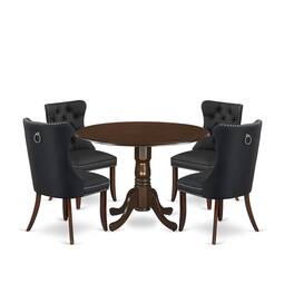 East West Furniture - 5 Piece Dining Room Set Consists of a Round Kitchen Table with Dropleaf - Red