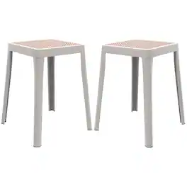 LeisureMod - Tresse Stackable Poly Stool with Wicker Top, Modern Outdoor Counter Height Patio Barstool Set of 2 - White
