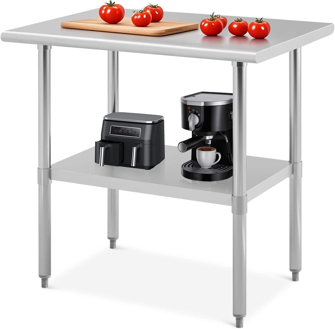 Acekool - Heavy Duty 36x24 in Stainless Steel Kitchen Prep Table, NSF Certified with Adjustable Shelf & Rust Resistant,No wheels - Silver