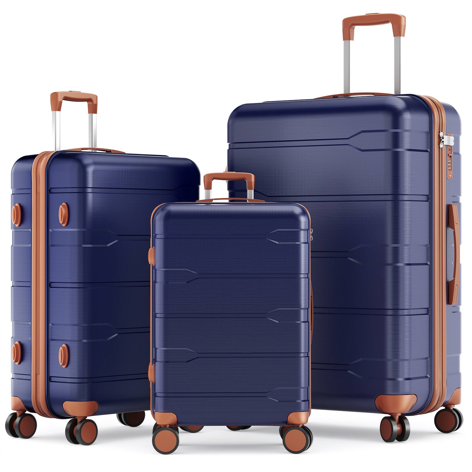 Front. Sugift - 3 Piece Hardshell Luggage Sets Checked Spinner PC & ABS Luggage Set with YKK Zipper and TSA Lock - Blue.