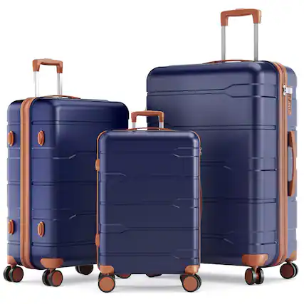 Front. Sugift - 3 Piece Hardshell Luggage Sets Checked Spinner PC & ABS Luggage Set with YKK Zipper and TSA Lock - Blue.