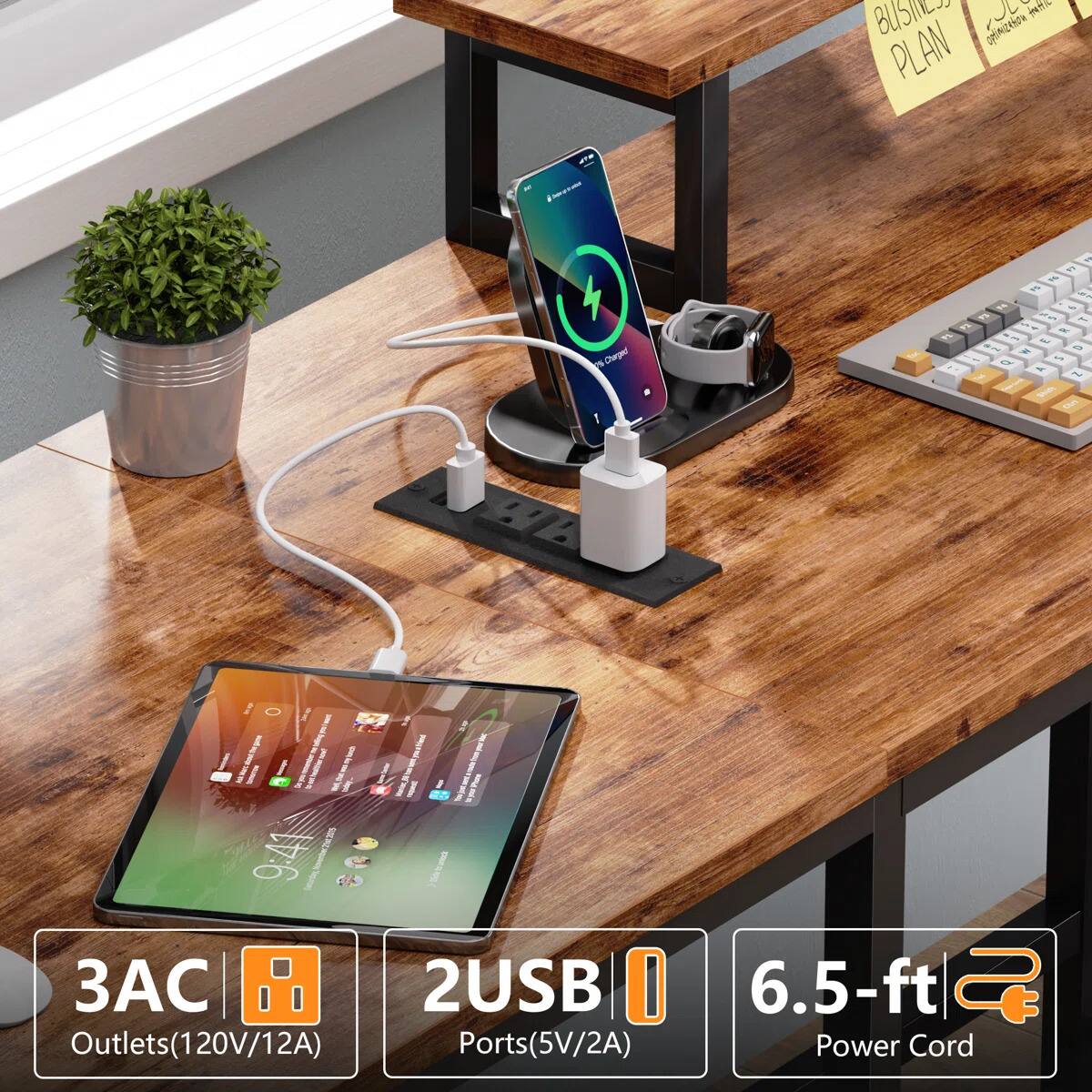 WH BUSIER CO PLAN  
ohin_oc 4 0 Chaged 4 F 1 f T 2 - - m - - 1 - - oF - - J I J I O I - a 3 AA I 9:41  
Outlets(3AC 120V/12A)  
2USB Ports(5V/2A)  
6.5-ft Power Cord