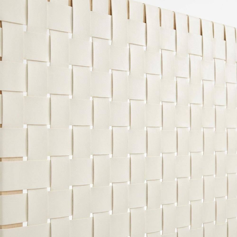 Back. FurniFact - Vegan Leather King Headboard Wall-Mount with DurableTexture and Modern Design - Beige.