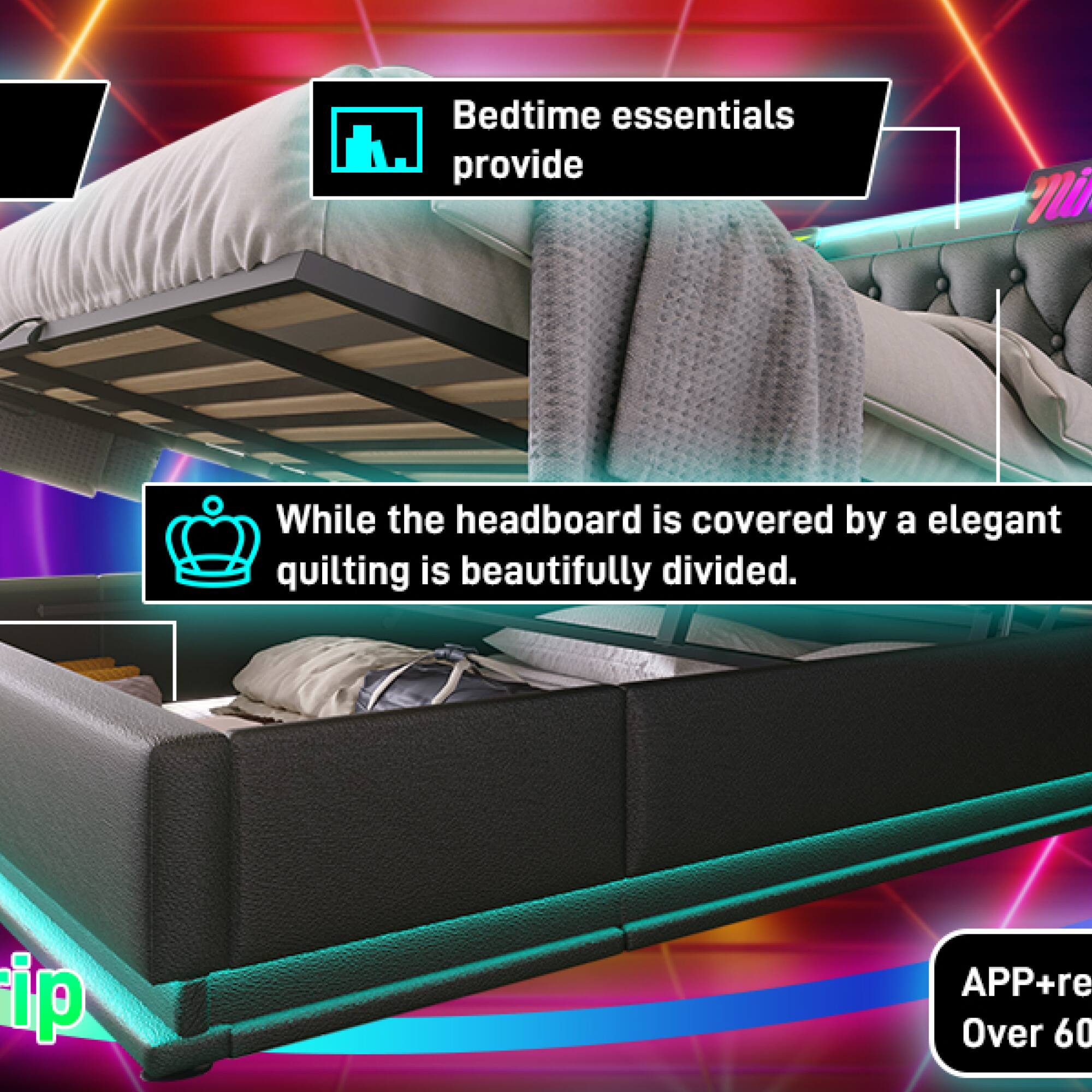 Bedtime essentials provide

While the headboard is covered by a elegant quilting is beautifully divided.

APP+re
Over 60