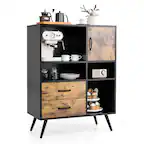 Front. Costway - Industrial Buffet Sideboard Storage Cabinet Organizer Cupboard with Cubbies Drawers - Rustic Brown/Black.