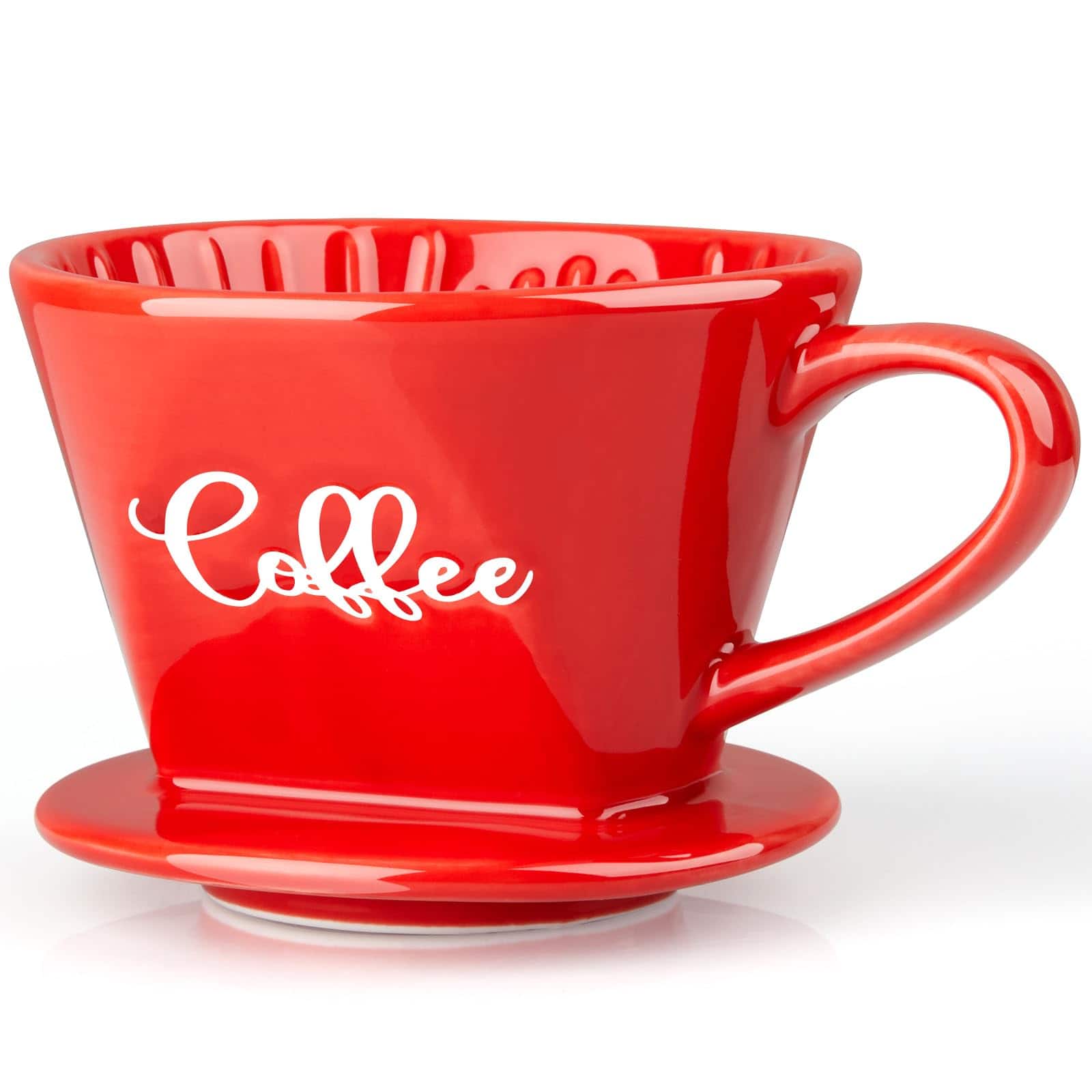 Dapper Styles - Pour Over Coffee Maker Ceramic Dripper Manual Brew Kitchen Decor And Accessories Single Cup Porcelain Slow - Red