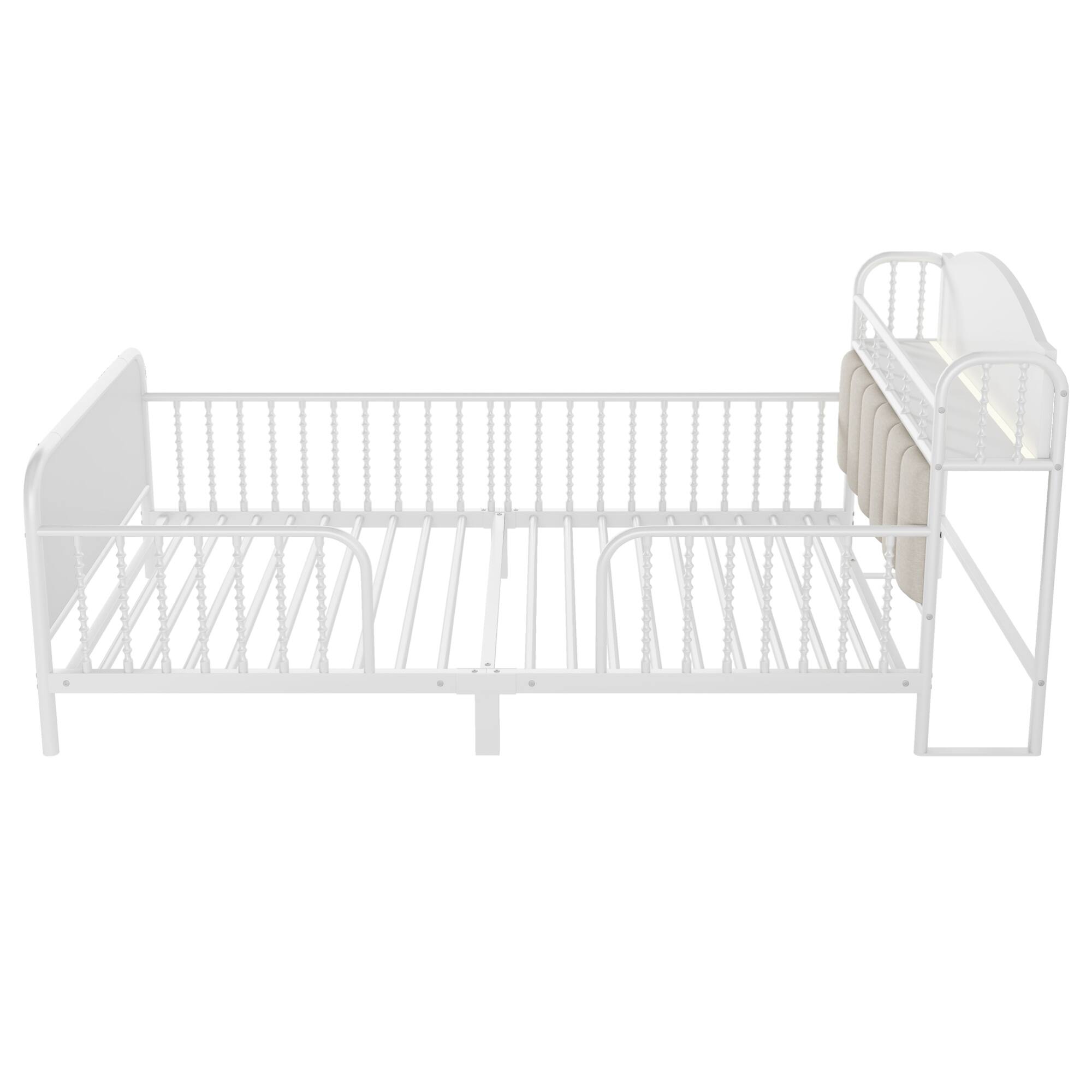 Alt View 6. GOODSILO - Kids Twin Metal Platform Bed Frame with Upholstered Headboard and LED Lighting - White.