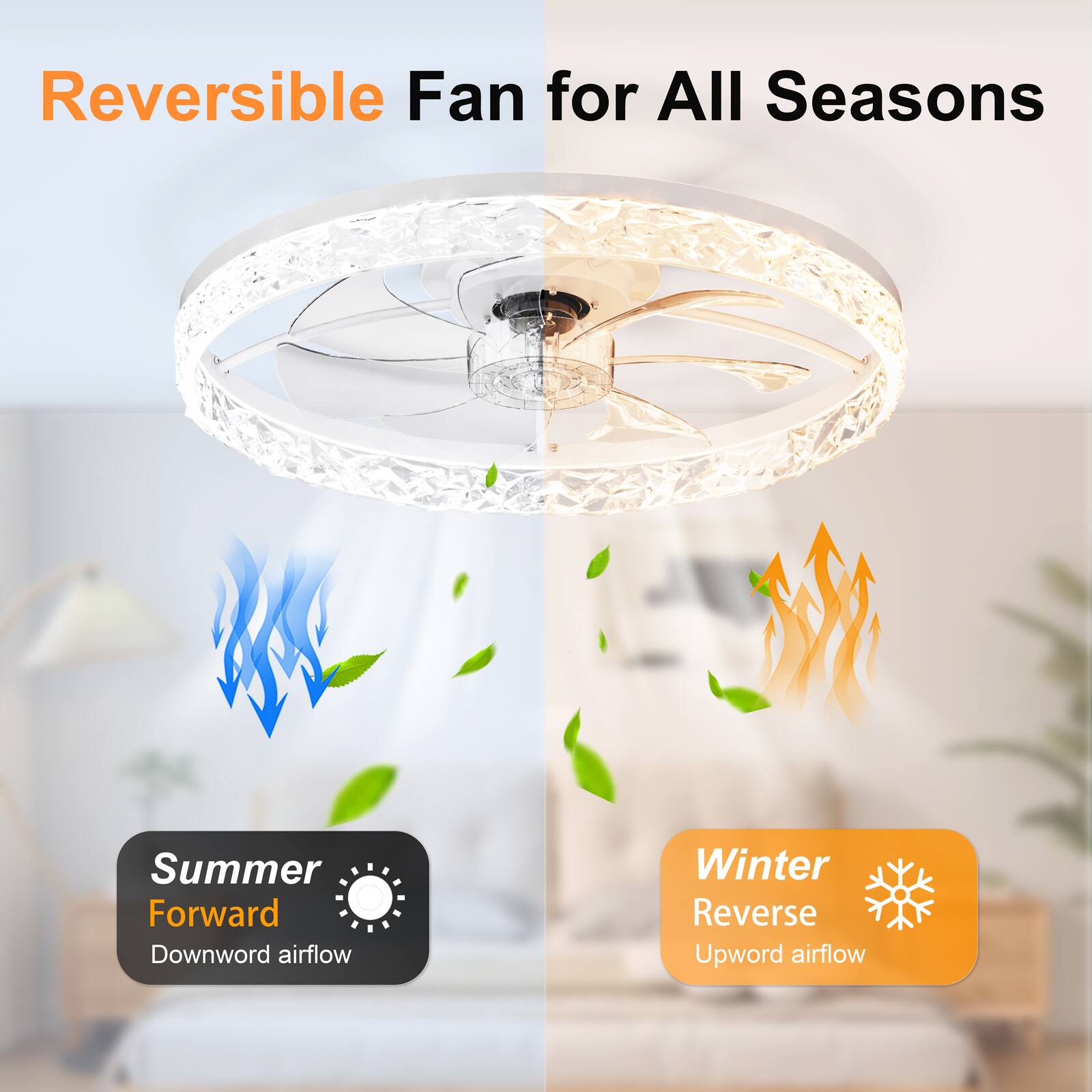 Reversible Fan for All Seasons

Summer Forward Downward airflow

Winter Reverse Upward airflow