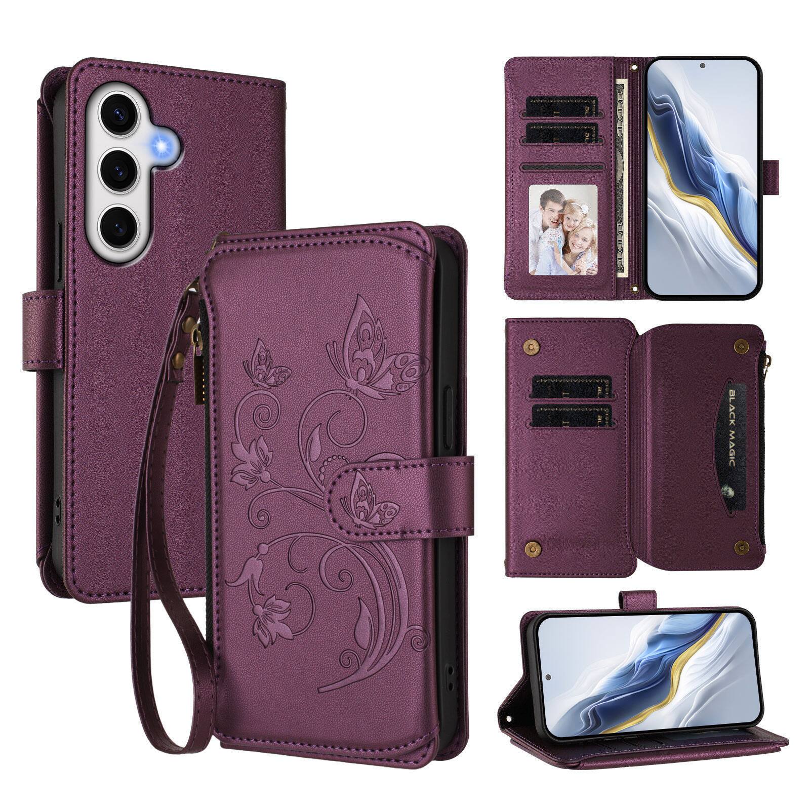Dteck - Crossbody Wallet Case for Samsung Galaxy S24 FE,Embossed Butterfly Flower Folio Cover with Zipper Pocket+Strap - Darkpurple price history on PriceWatchPro