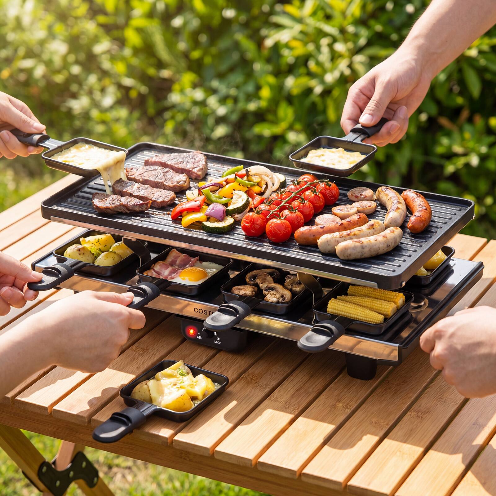 Alt View 4. Costway - Costway Raclette Grill for 8, 2-in-1 Table Grill & Griddle with Reversible Nonstick Plate - Black.
