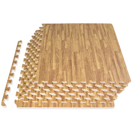 Front. ProsourceFit - ProsourceFit Wood Grain Puzzle Mat 1/2-in - Light Oak.