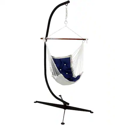 Front. Sunnydaze - Polyester Victorian Hammock Chair with Steel C-Stand - Navy Blue.