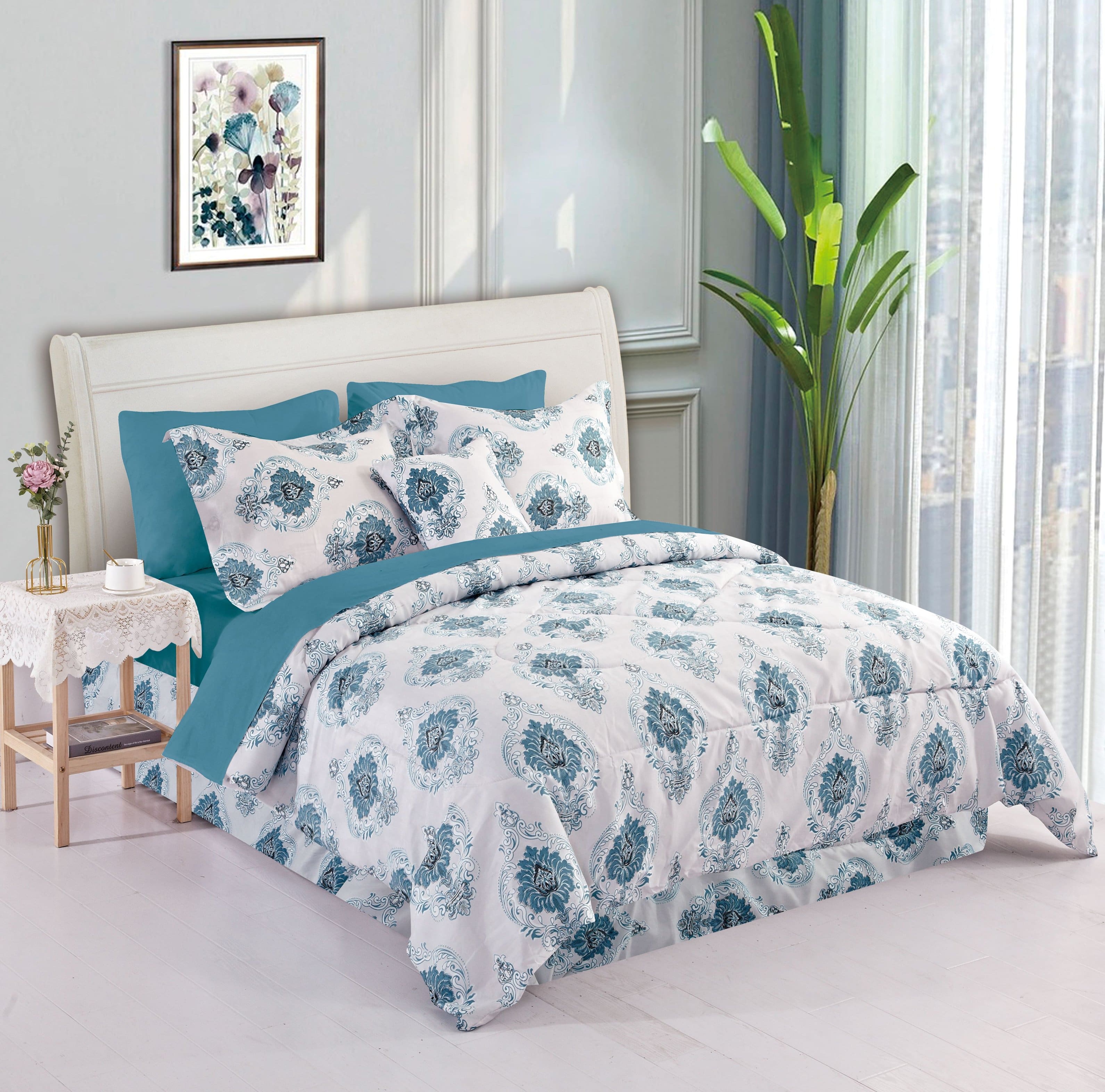 Bibb Home - 8 Piece Comforter Set with Decorative Pillows - Blue Paisley price history on PriceWatchPro