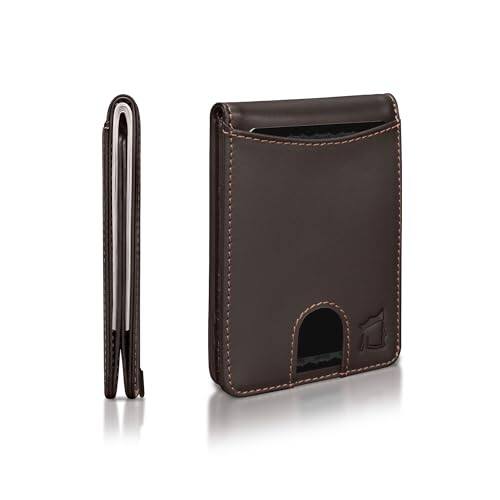 Front. Vulpecula Spade - Cash Pocket Slim Wallet for Men - RFID Blocking Leather Card Holder - Minimalist Men’s Wallet for Front Pockets - - Classic Brown.